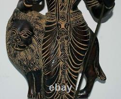 14'' Inches Vintage Shera Wali Maa Brass Statue Trident Durga Kali Figurine HK01