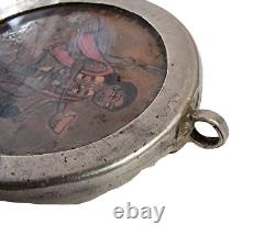 18'C Old Vintage Antique Hindu God Bhairav Painting Fine Silver Metal Pendant