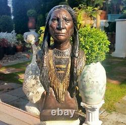 18 antique cigar store indian countertop display statue vtg chalkware tobacco
