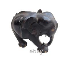 1800's Old Antique Vintage Rose Wood / Ebony Hand Craved Wooden Elephant Statue