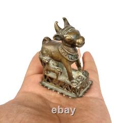 1800s Old Antique Vintage Brass Cow, Calf, Krishna & Shiv Ling Statue / Figure