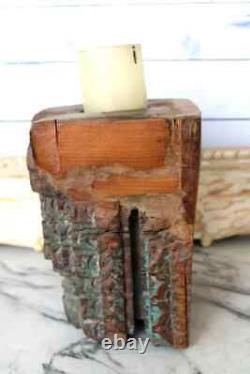 1850's Antique Handmade Mughal Carving Wooden Column Base Candle Holder Stand