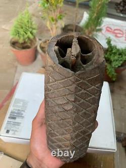 1850's Antique Indian Rare Handcrafted Wooden Floral Carving Seed Sowing Pot