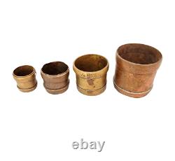 1850's Old Vintage Antique Brass Handcrafted Rare Grain Measurement Pot 4 Pc Set