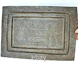 1850's Old Vintage Antique Brass Rare God Goddess Fine Engraved Plate / Tray
