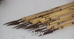1870's Vintage Real FEATHER Archery Bamboo Bow Arrow Set of 10 Old Original