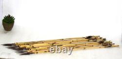 1870's Vintage Real FEATHER Archery Bamboo Bow Arrow Set of 10 Old Original