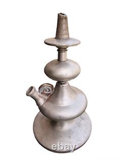 19'C Old Antique Vintage Brass Fine Silver Plated Complete Hookah Pot Home Decor