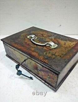 1900's ANTIQUE VINTAGE HANDCRAFTED CLOTH WORK IRON ON PAINTED JEWELLERY BOX