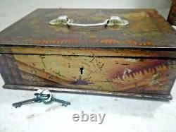 1900's ANTIQUE VINTAGE HANDCRAFTED CLOTH WORK IRON ON PAINTED JEWELLERY BOX