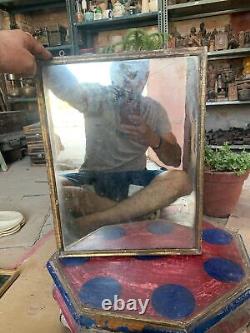 1900's Old Vintage Indian Handcrafted Wooden Wall Hanging Mirror Dressing Mirror