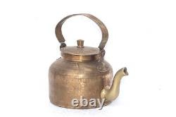 1900's Vintage Indian Antique Hand Crafted Brass Kitchenware Tea Pot Kettle PA46