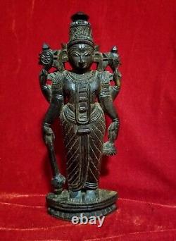 1900s VISHNU Rose Wood Hand Carved Hindu God Goddess Figure Antique Statue vtg