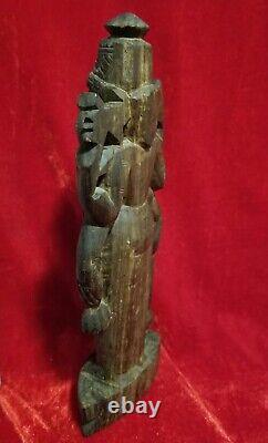 1900s VISHNU Rose Wood Hand Carved Hindu God Goddess Figure Antique Statue vtg