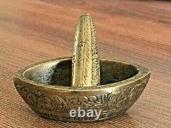 1920's Antique Old Vintage Rare Hand Carved Small Miniature Brass Mortal Pestle