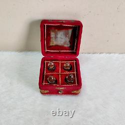 19c Vintage Handmade Brass Decorated 4 Perfume Bottle Box Velvet Wooden G348