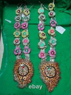 2 Fine Handmade Indian Zardosi Embroidery Garlands Christmas Decorations Vtg