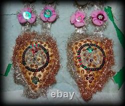 2 Fine Handmade Indian Zardosi Embroidery Garlands Christmas Decorations Vtg