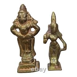 2 Pcs Vintage Antique Rare South Indian Brass Hindu God & Goddess Figure /Statue