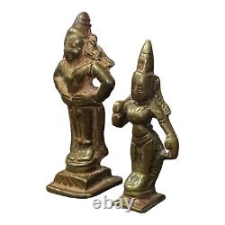 2 Pcs Vintage Antique Rare South Indian Brass Hindu God & Goddess Figure /Statue