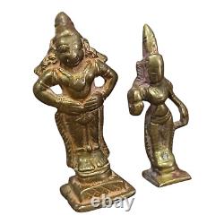 2 Pcs Vintage Antique Rare South Indian Brass Hindu God & Goddess Figure /Statue