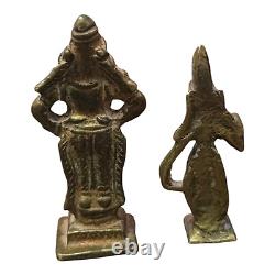 2 Pcs Vintage Antique Rare South Indian Brass Hindu God & Goddess Figure /Statue