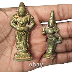 2 Pcs Vintage Antique Rare South Indian Brass Hindu God & Goddess Figure /Statue