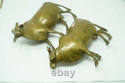 2 Pcs Vintage Old Brass Rare Hand Crafted Cow Decorative Pair NH7192
