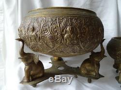 2 Vintage Asian Brass Religious Ceremony Incense Burner Buddha Temple Bowls