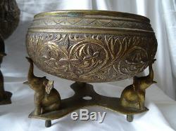 2 Vintage Asian Brass Religious Ceremony Incense Burner Buddha Temple Bowls