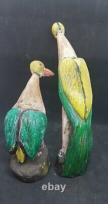 2 Vintage Indian Wood Carved Bird Toy