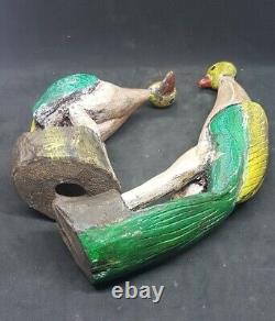 2 Vintage Indian Wood Carved Bird Toy