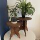 2 X Antique Indian Rosewood Folding Circular Side Tables / Plant Stands Ornate