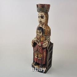 20th Century Indian Carved Wood Polychrome Figure Mother & Child Madonna 29cm