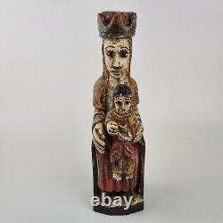 20th Century Indian Carved Wood Polychrome Figure Mother & Child Madonna 29cm