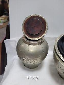 3 Vintage Indian Wooden Bowls With Metal Coverings