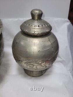 3 Vintage Indian Wooden Bowls With Metal Coverings