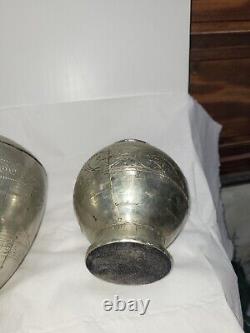 3 Vintage Indian Wooden Bowls With Metal Coverings