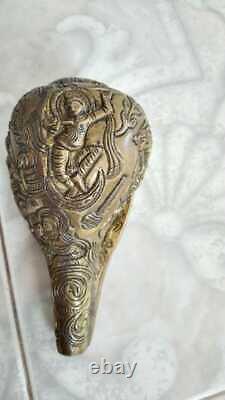 5 inches Old Antique Vintage Brass God Carving Shankh Conch Statue Figurine Idol