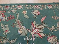 7' X 10' Vintage Handmade Indian Embroidery Hand Stitched Green Rug Wool