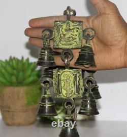 9 Vintage bells Handmade Old Brass All Hindu God Ganesh Good Luck wall hanging