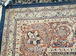 9' X 12' Vintage Hand Made Indian Agra Wool Rug Carpet Organic Blue Nice