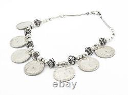 925 Sterling Silver Vintage Antique Indian Rupee Coin Chain Necklace NE1486