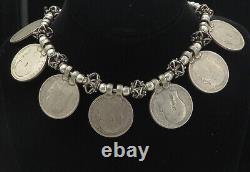 925 Sterling Silver Vintage Antique Indian Rupee Coin Chain Necklace NE1486