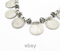 925 Sterling Silver Vintage Antique Indian Rupee Coin Chain Necklace NE1486