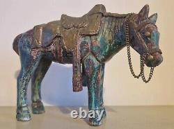 A Lovely Vintage Carved Wooden/Brass Indian Horse beautiful distressed paint