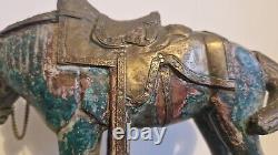 A Lovely Vintage Carved Wooden/Brass Indian Horse beautiful distressed paint
