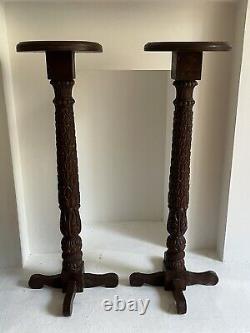A Pair Of Anglo-Indian Wooden Planters / TORCHERES Stands Early 20th C Rare