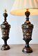A Pair Of Vintage Indian Hand Painted Wood Brass Hall Bed Side Table Lamps