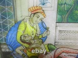 A Vintage Miniature Mughal Indian Gouache Painting on Marble